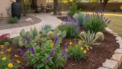 Organic landscape beds with native plants and mulch by Chop Chop Landscaping in Tucson, AZ