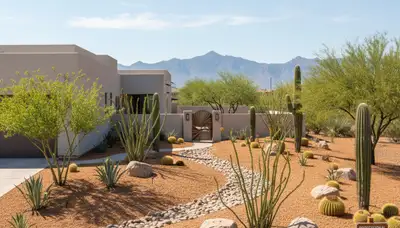 Professional desertscape with native plants and rock mulch by Chop Chop Landscaping in Tucson, AZ