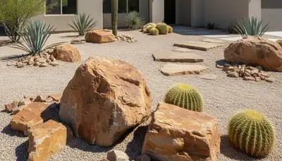 Decorative rock and boulder desertscape landscaping in Tucson, AZ by Chop Chop Landscaping