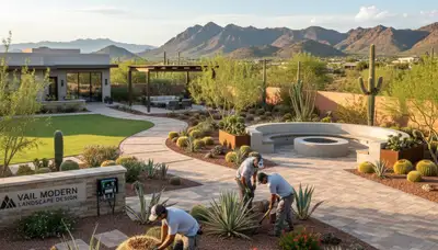 Landscaping crew providing Tucson, AZ landscape maintenance for a commercial property