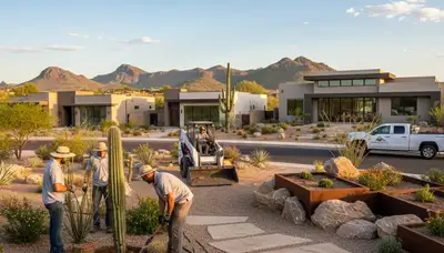 Landscaping crew providing Tucson, AZ yard maintenance service