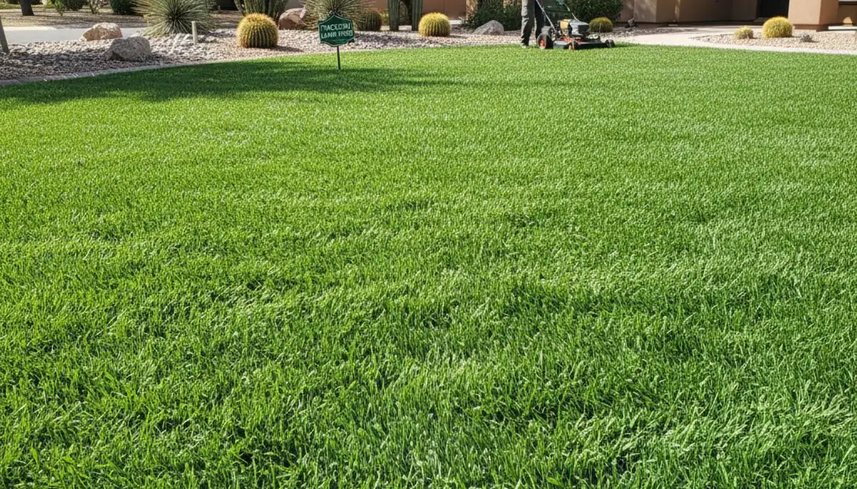 Lush green residential lawn in Tucson AZ showing thick turf from expert lawn care and landscaping services