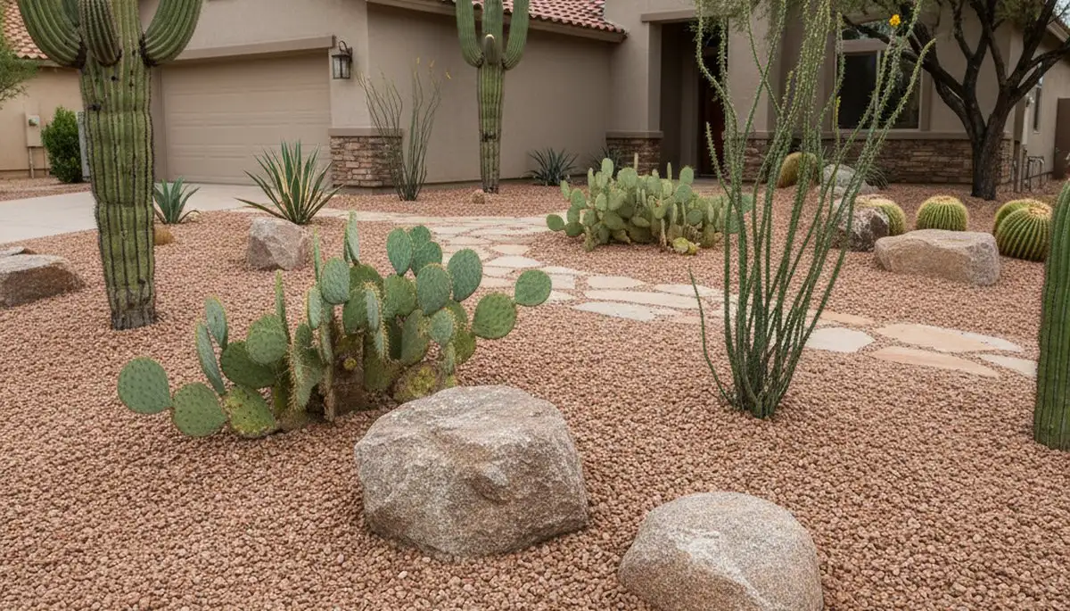 Pea gravel ground cover landscaping in Tucson, AZ showcasing clean, durable, low-maintenance desert design
