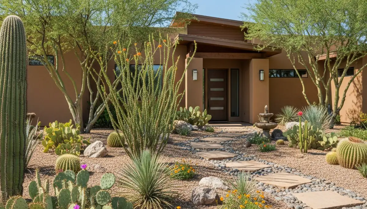 Sustainable native plant garden with drought-tolerant landscaping in Tucson, AZ